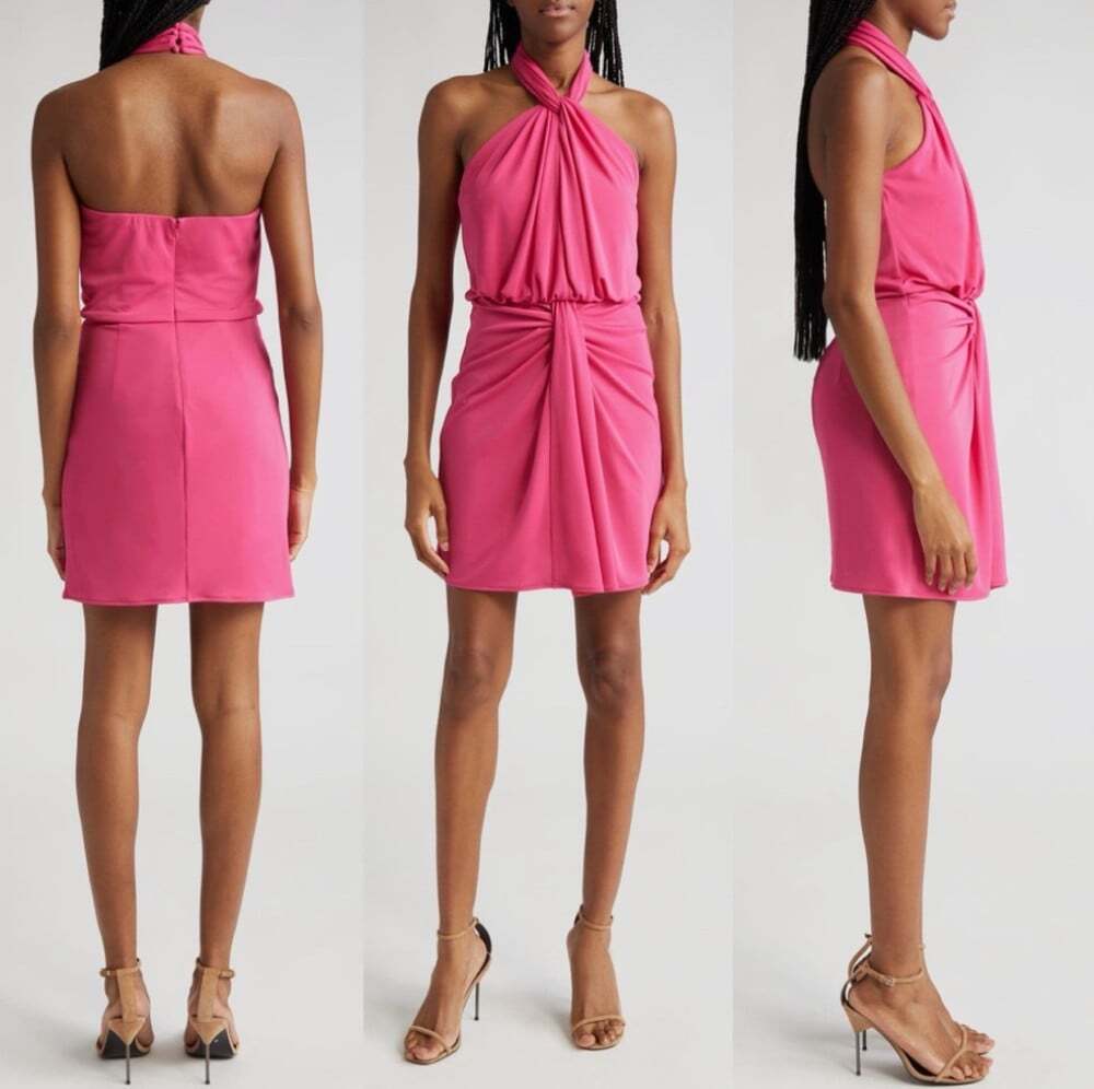 Cinq à Sept NWT Kaily Draped Mini Halter Dress in Pink Size 6